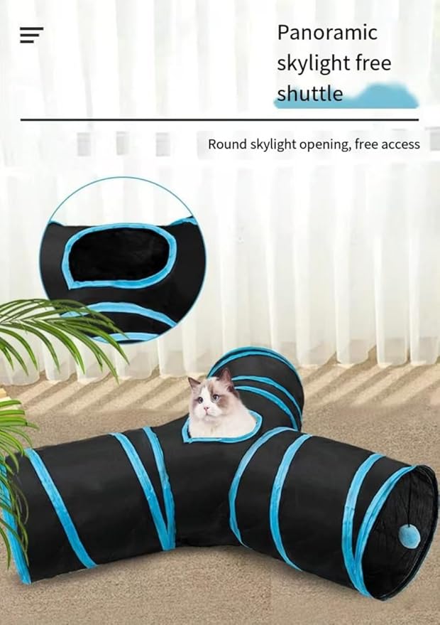 Collapsible Cat Tunnel Threeway Folding Large Cat Tube with Game Ball,Y-Shaped Game Tunnel Toy,Interactive Toy Maze House4-Channel Durable Pet Play Tube for Indoor Cats