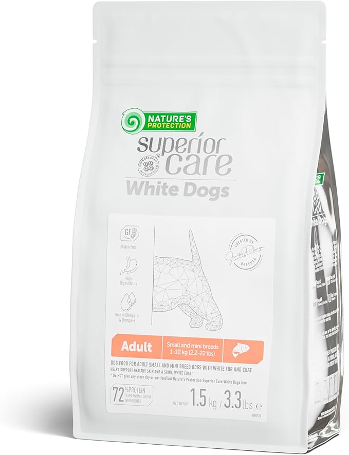 Nature's Protection Superior Care White Dogs Grain-Free Dry Dog Food - High Protein, Tear Stain Dog Food for Small & Mini Breeds Light Coated Adult Dogs, Fresh Pet Meal, Salmon, 3.3 lb