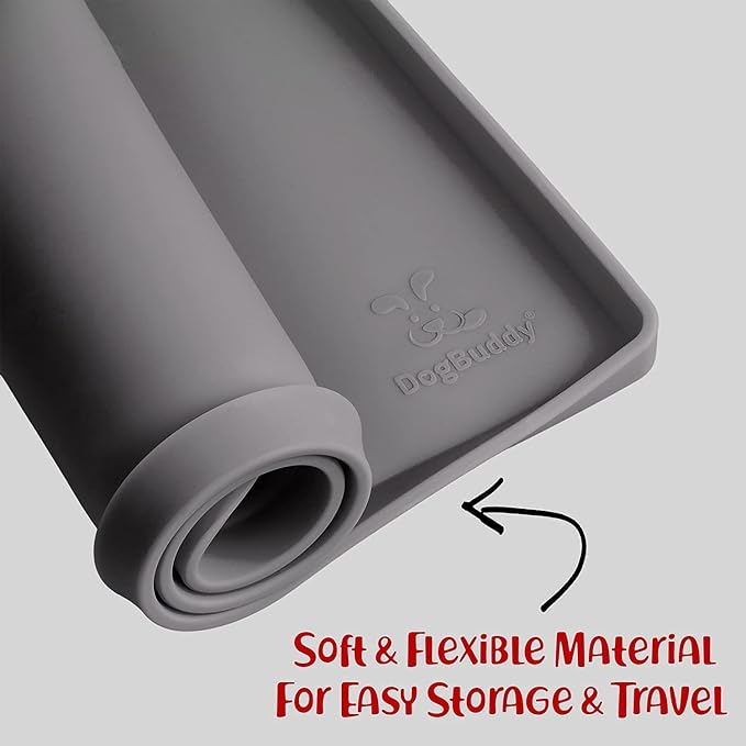 DogBuddy Dog Food Mat – Waterproof Dog Bowl Mat for Food and Water, Silicone Pet Feeding Mats for Floors, Non-Slip Placemat with High Edges for Dogs Bowls, Puppy Essentials (XXL: 32"x24", Shadow)