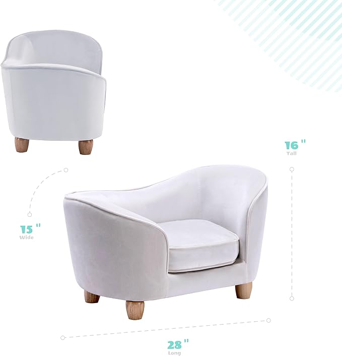 Critter Sitters 28-In. Faux-Velvet White Oval Dog Bed for Small Dogs and Cats, Modern and Comfortable Pet Sofa, Easy to Clean