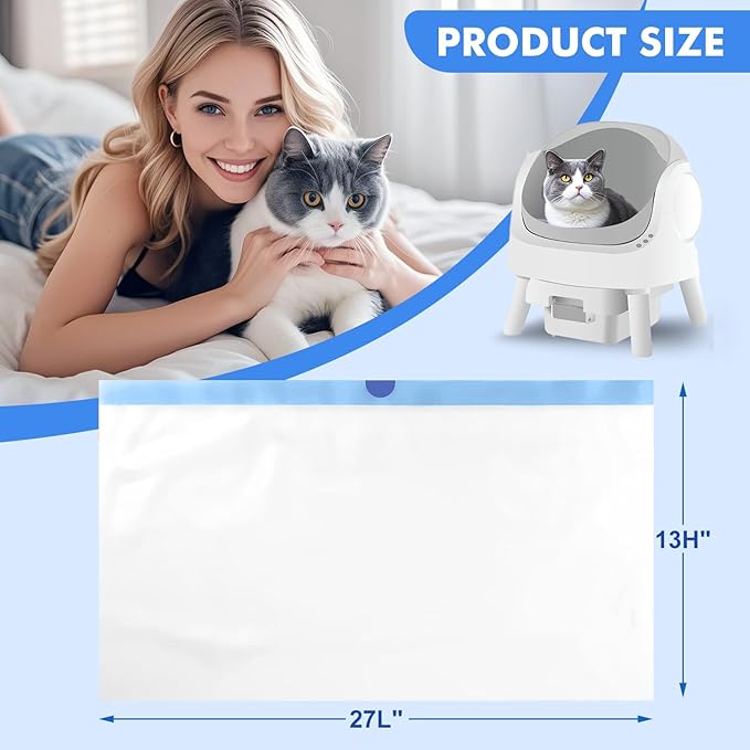 Thicken Cat Litter Bags 120 Pack, cat litter box liners, Leakproof Poop Bags & Waste Bags - Ultimate Odor Control and Leakproof Design,6 Rolls Drawstring Trash Bags for Automatic Litte(27x13 inches）