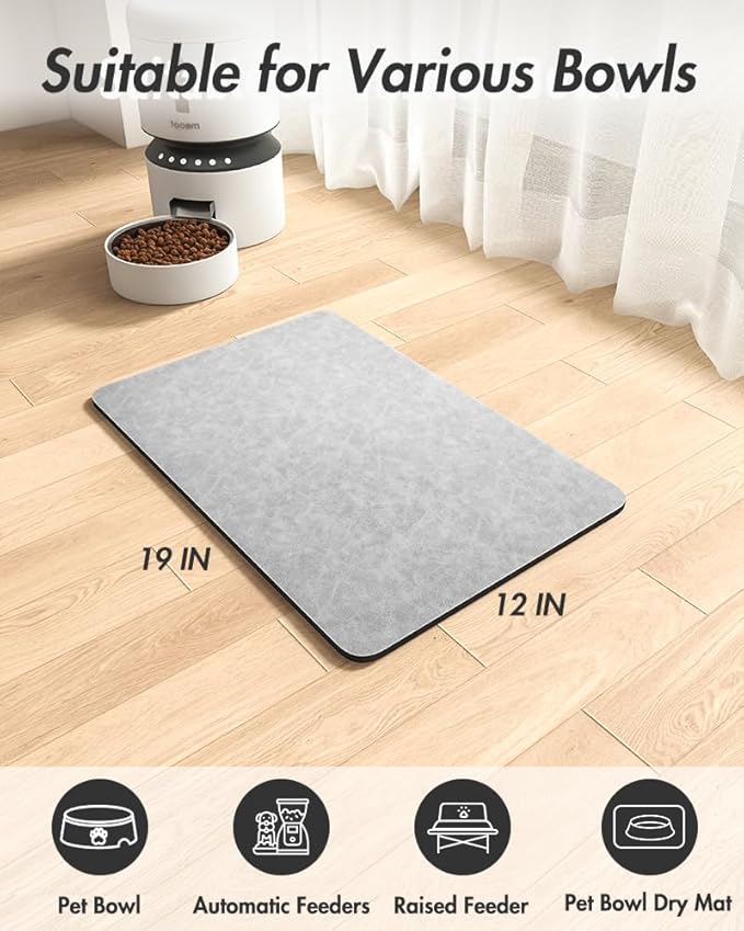 MontVoo-Absorbent Pet Feeding Mat-No Stains Pet Mat for Food and Water Bowl-Quick Dry Cat & Dog Food Mat Water Dispenser Mat-Pet Supplies Mat-Dog Water Bowl Mat for Messy Drinker Light Grey