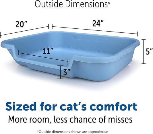 KittyGoHere Senior Cat Litter Box 2 Pack, Large Blue Low Entrance Kitty Litter Box, Sized for Cats Comfort, Perfect for Senior & Arthritic Cats, Made in USA, with Long-Handle Jumbo Scoop
