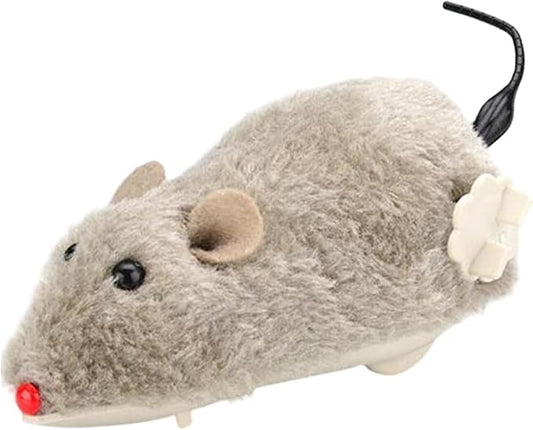 Brown Wind Up Plush Mouse - Mouse Hunting , Feathered Cat Toy, Interactive Wind Up Mouse for Cats Life Like Simulation, Plush Rats Mouse Chasing Interactive for Indoor Kitties Cat Mice and Animals