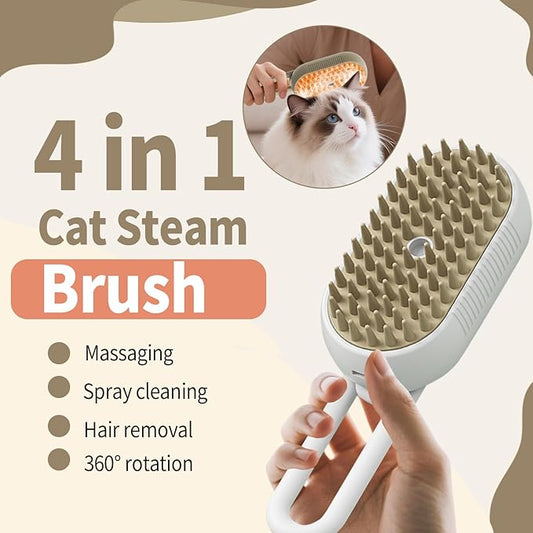 New Cat Steam Brush for Shedding Dog Brush with Steam Pet Hair Cleaning Brush Comb for Spray 4 in 1 Pet Grooming Soft Silicone Brush for Long & Short Haired Pets (White)