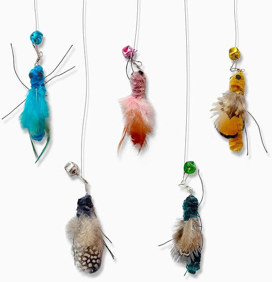Cat Insect Replacements for Wand Toy, Bugs Refills with Bells, Feather Wand Attachments for Teaser, Suction Cup Toys, Ideal for Indoor Cat Enrichment & Hunting Instincts (5 PCS)