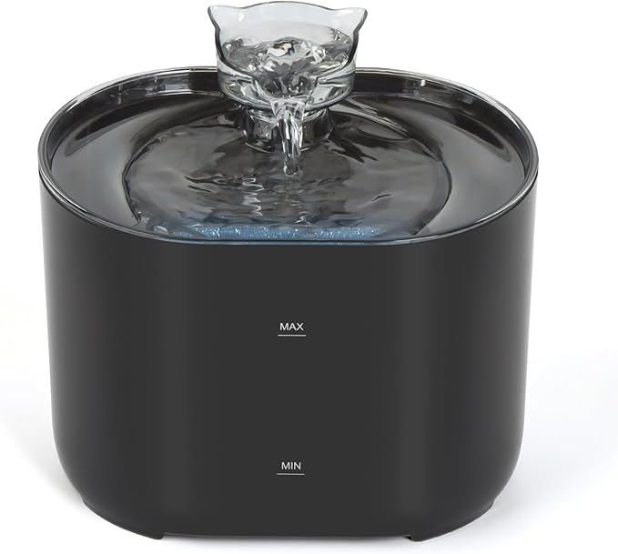 Meill Cat Water Fountain, 75Oz/2.2L Dog Water Bowl Dispenser with Filter Indoor for Small Pets, Automatic Shut-Off for Low Water Level, Water Level Visible, Ultra-Silent, Plug-in, Black