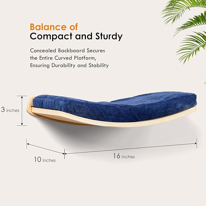 Curved Cat Shelves and Perches, Floating Cat Wall Bed with Comfortable Cushion