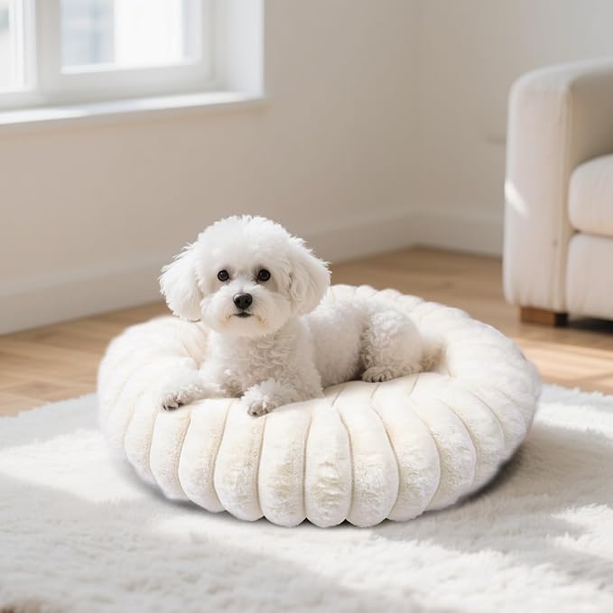 Calming Donut Dog Cat Bed, Anti-Anxiety Fluffy Warm Cozy Round Puppy Bed, Fuzzy Comfort Plush Pet Beds for Small Medium Dogs & Cats (20"/23"/28"/30"/36")