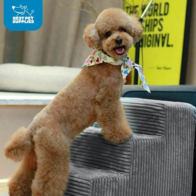 Best Pet Supplies Dog Stairs & Steps - CertiPur-US Made in USA Foam Steps for Small Dogs & Cats, Non-Slip Indoor Balanced Pet Step Support, Dog Ramp, No Assembly, Gray, 3-Step (13.5-inch Height)