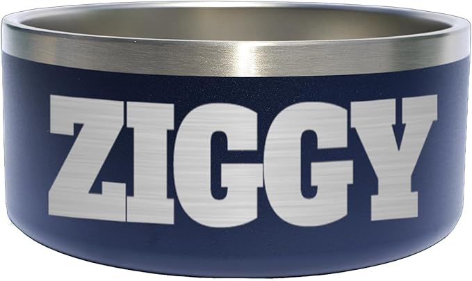 Custom Dog Bowl with Large Name - 304 Stainless Steel, Personalized Engraved, Nonslip, Custom Cat Bowl, Feeder, Pet Supplies, Food (Navy, Large -64oz)