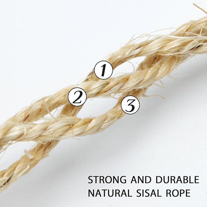 4mm Natural Sisal Rope, 164-Feet, for Cat Scratcher Repair and DIY Cat Tree, Replacement for Cat Scratcher, Make New Cat Toy, Wide Application, Length Choices