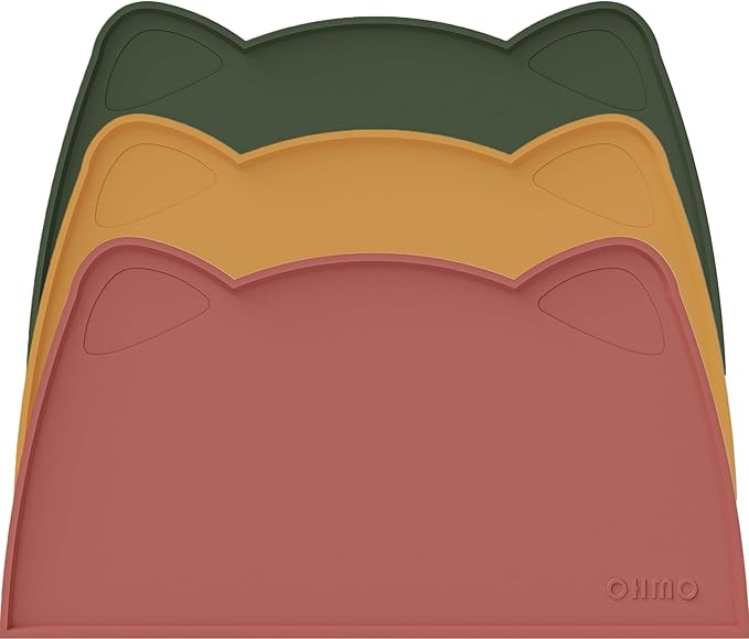 OHMO - Cat Food Mat, Silicone Pet Feeding Mat for Floor Non-Skid Waterproof Dog Water Bowl Tray, Easy to Clean Pet Placemat (Erythrinus, 18 * 9.8'')