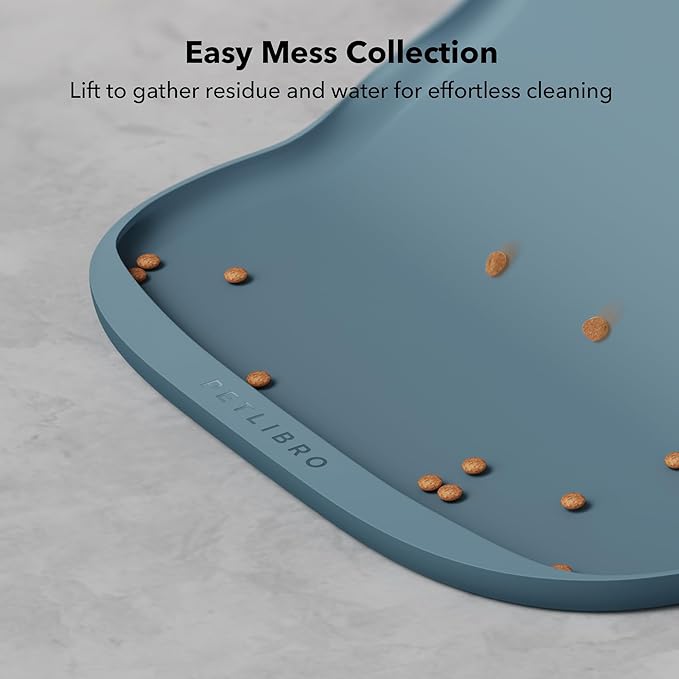 PETLIBRO Dog Food Mat, Safety Silicone Cat Food Mat for Feeder & Fountain, Waterproof Dog Bowl Mats, Raised Edge Spill Protection Floor, Cove Feeding Mat for Pet (Lake, 22'' x 16.5'')