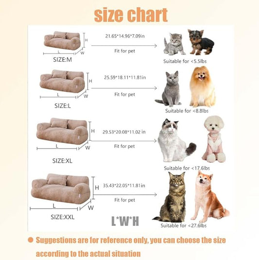 Plush Pet Sofa, Cat Couch Bed for Small Animal Multiple Color Options with Removable and Machine Washable for Indoor (Brown, Large)