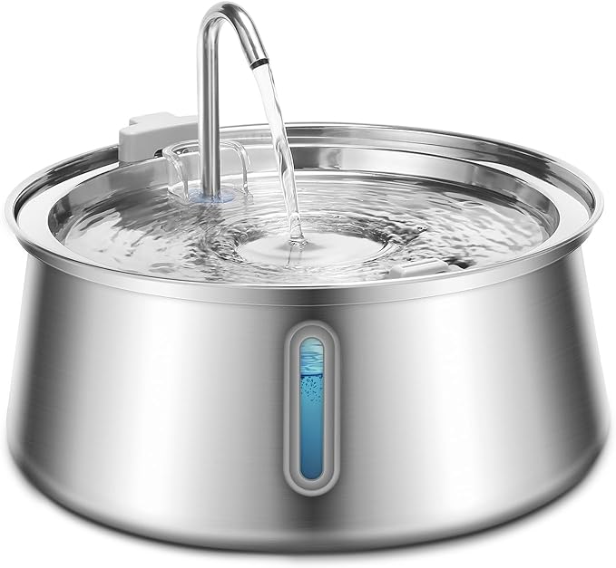 Cat Water Fountain Stainless Steel, 134oz/4L Automatic Pet Water Fountain with Water Level Window, Ultra Quiet Dog Water Dispenser with Filter and Sponge, Faucet Water Fountain for Cat, Dog
