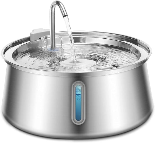Cat Water Fountain Stainless Steel, 134oz/4L Automatic Pet Water Fountain with Water Level Window, Ultra Quiet Dog Water Dispenser with Filter and Sponge, Faucet Water Fountain for Cat, Dog