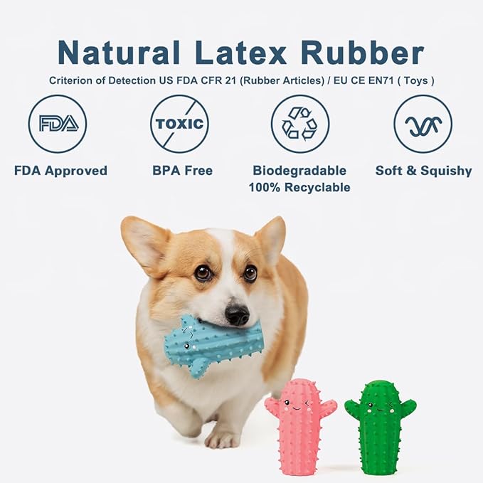 3 Pack Squeaky Dog Toys for Medium Dogs, Soft Latex Rubber Cactus Dog Ball, Cute Bounce Squeak Pet Toy
