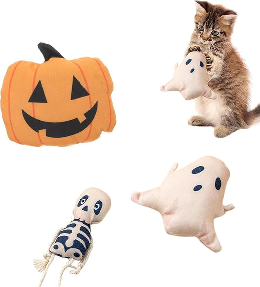 Halloween Cat Toys, Pumpkin Ghost Skeleton Catnip Toys for Cats Dogs Indoor, 3Pcs