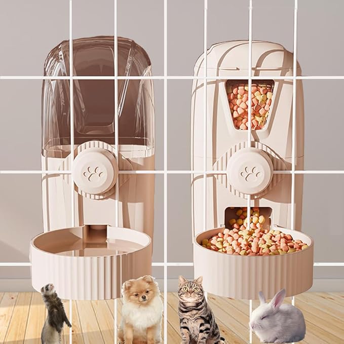 Hanging Cage Automatic Pet Food Water Dispenser 34oz, Large Capacity Feeder Gravity Refill Food and Siphon Suction Water Set for Dog Cat Rabbit Chinchilla and Ferret (Food and Water Dispenser)