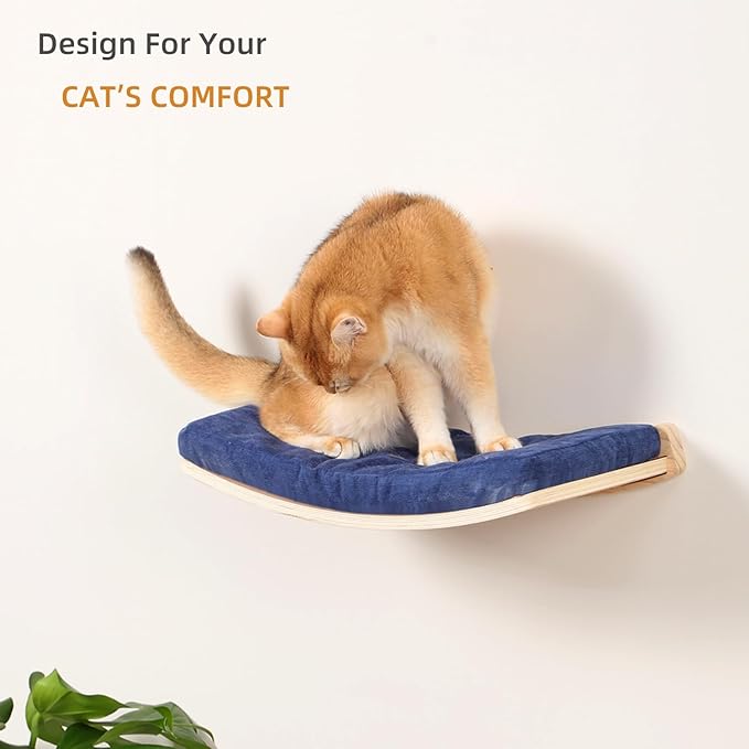 Curved Cat Shelves and Perches, Floating Cat Wall Bed with Comfortable Cushion