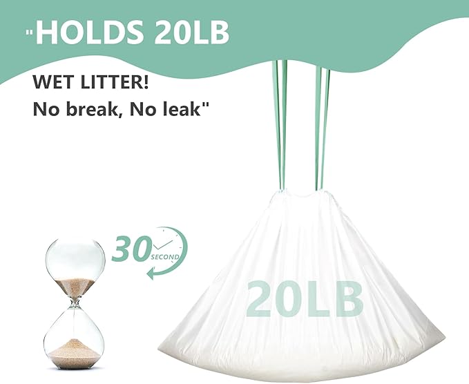 Jumbo Cat Litter Box Liners 40 Ct - Extra Large 37" x 18" Drawstring Litter Pan Liners, 2 Mil Thick Scratch-Resistant, Fits Deep Litter Pans(Pans up to 18") - Leakproof Tear Proof