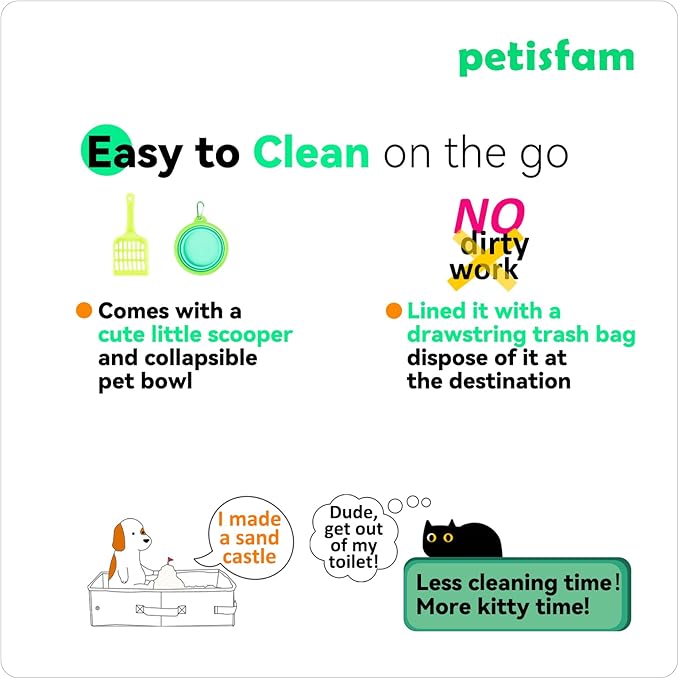 Portable Cat Litter Box with Zipped Top for Easy Travel with Cats and Kitty. Lightweight, Sturdy, Leak-Proof, Odor-Free Medium