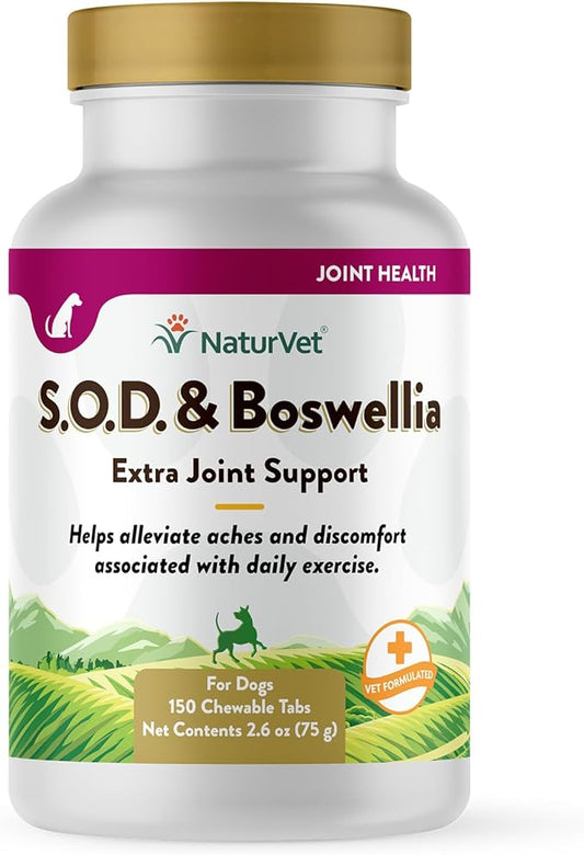 NaturVet S.O.D. & Boswellia Extra Joint Support Dog Supplement – Dog Hip Supplement – Helps Alleviate Aches, Pain – for Dog Flexibility, Healthy Joint Function – 150 Ct. Chewable Tablets
