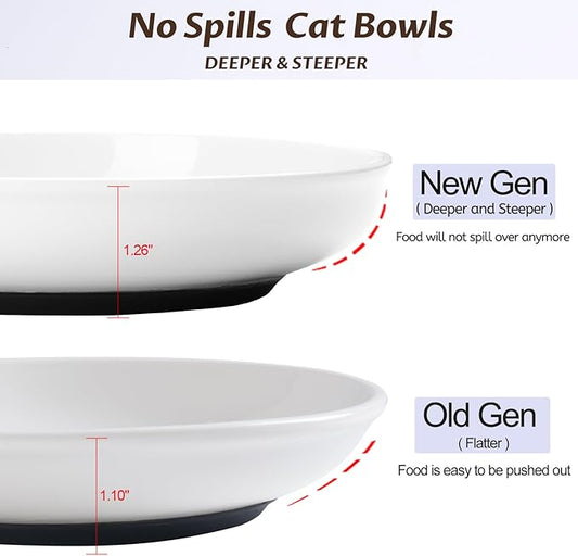 No Spill Cat Bowls,Cat Food Bowl,Anti Whisker Fatigue Healthy Ceramic Cats Dishes Set for Indoor Cats,Shallow Wide Kitten Plates for Food and Water,Non-Slip Silicone Bottom,6 Pack