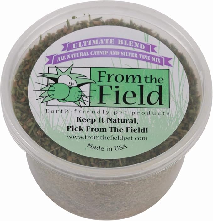 from The Field | Ultimate Blend Catnip & Silver Vine | Premium USA-Grown Catnip for Toys & Playtime | Fresh, Potent, Non-Toxic, Eco-Friendly | Safe for Kittens & Cats | Resealable 2 Oz Tub