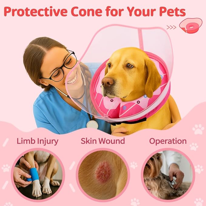 Soft Dog Cone Collar, Inflatable Donut Cones Alternative After Surgery with Anti-Lick Shield, for Large/Medium/Small Dogs to Stop Licking, Elizabethan Neck Ecollars of Shame, Comfy Pillow Recovery, S