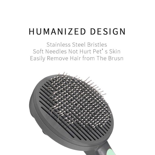 PAKEWAY Cat & Dog Grooming Brush - Self Cleaning, Release Button, Kitten & Pet Brush for Short, Medium & Long Hair (Green)