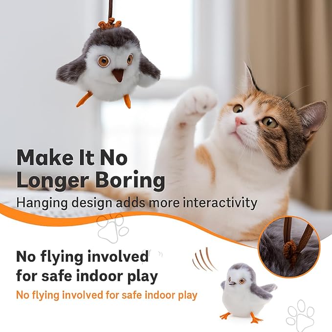 Interactive Cat Toys for Indoor Cats & Kittens (No Flying) – Flapping Bird Catnip Toy with Chirping Sound, Rechargeable & Lifelike Pet Toy, Juguetes para Gatos (Small, Sandpiper)