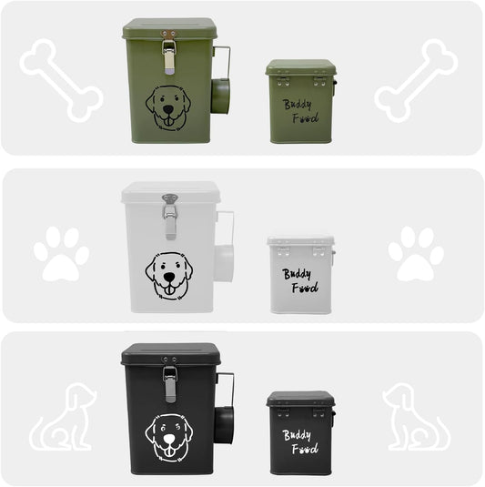 Dog Food Storage Container Airtight Dog Treat Container Pet Food Storage Containers Dog Treat Jar Tinplate Dog Treat Bin White