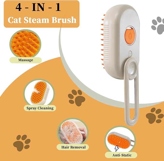 4-in1 Cat Steam Brush for Shedding & Grooming, Spray Hair Removal Comb with 2 Waterless Shampoo, Cat Brush for Massage, Pet Grooming Comb Hair Removal Tool for Cats and Dogs