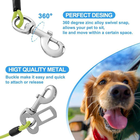 Dog Seat Belt Harness for Car,Dog Seatbelt of Coated Wire Leash Safety Restraint,No Chew Tether Cable Vehicle,Double Clips & Latch (Green, 32 inch/80 CM)