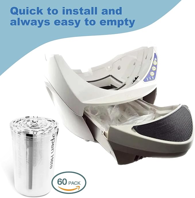 Replacement Waste Drawer Liners Compatible with Litter Bag Robot 3 4, 60 Count Waste Bags, 9-11 Gallons