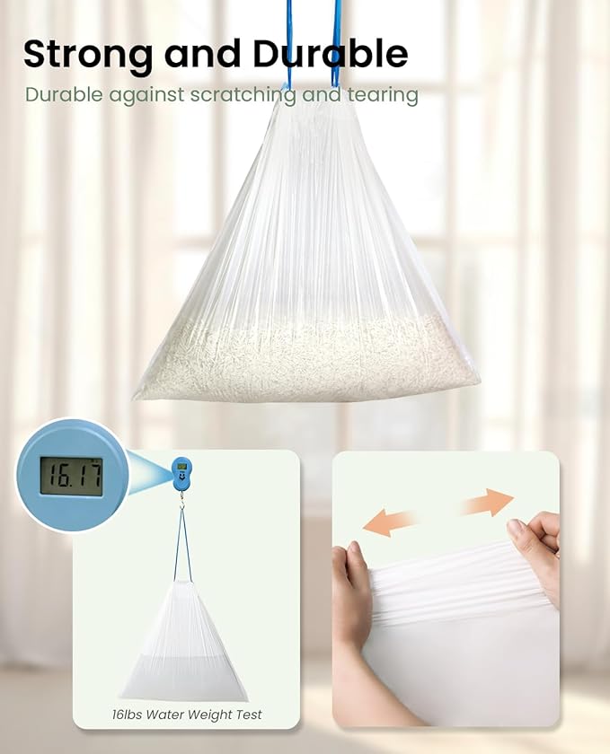 Self-Cleaning Cat Litter Box Liners - 60 Pack, Drawstring Cat Litter Waste Bags for Automatic Litter Box-18" x 18"