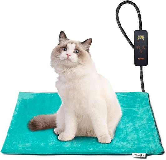 Toozey Pet Heating Pad, 6 Adjustable Temperature Dog Cat Heating Pad with Timer, Waterproof Heated Cat Bed with Chew Resistant Cord, Indoor Electric Pet Heated Mat 18x16in
