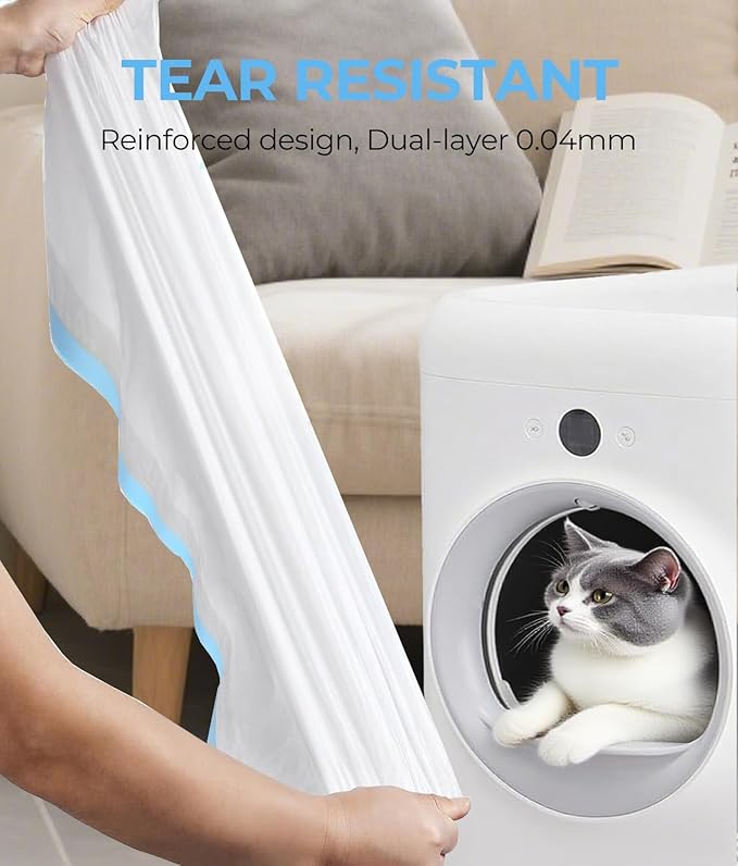 40 Count Automatic Cat Litter Bags Compatible with PURA X/MAX & ScoopFree Clumping, Tear-free & Leak-Proof Self-cleaning Cat Litter Robot Waste Bags with Durable Drawstring for Litter Box 21" x 11"