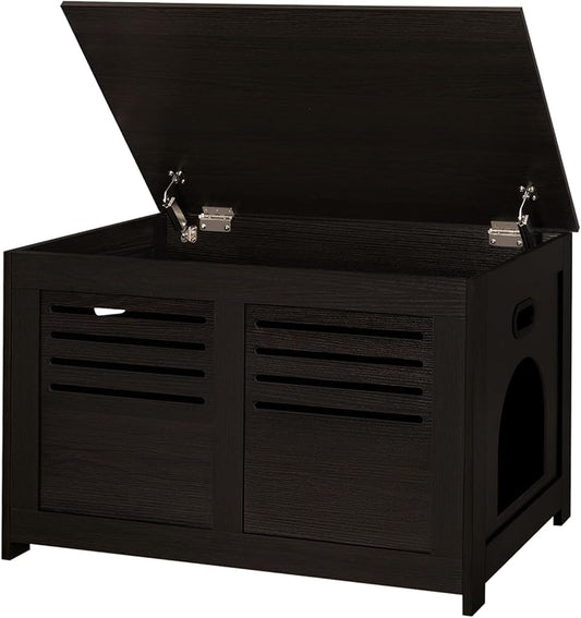 DINZI LVJ Litter Box Enclosure, Flip Top Litter Box Furniture, Good Ventilation, Hidden Cat Washroom, 27.6" L x 19.7" W x 19.7" H, Entrance Can Be on Left/Right, Wooden Cat House, Espresso