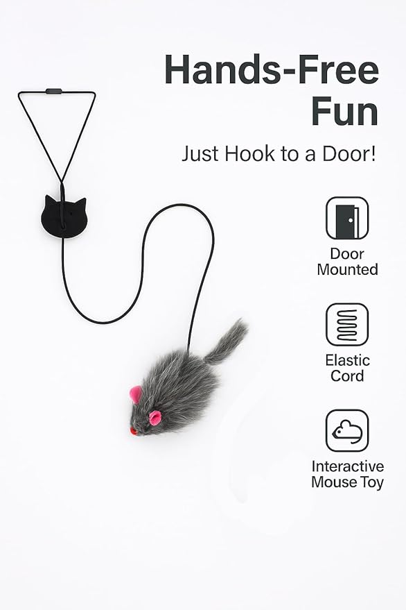 Self Play Hanging Door Cat Mouse Toy - Interactive Cat Toys for Indoor Cats - Fun Hunting Exercise for Bored Adult Cats & Kittens - Top Hanging Cat Toy for Indoor Play