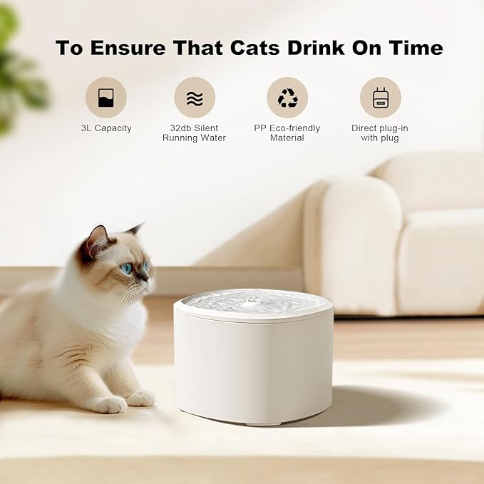 Automatic Cat Feeder & Water Dispenser, 4L Programmable Timed Cat Dry Food Dispenser with Dual Power, 3L Pet Fountain with Filter, 32dB Ultra-Quiet
