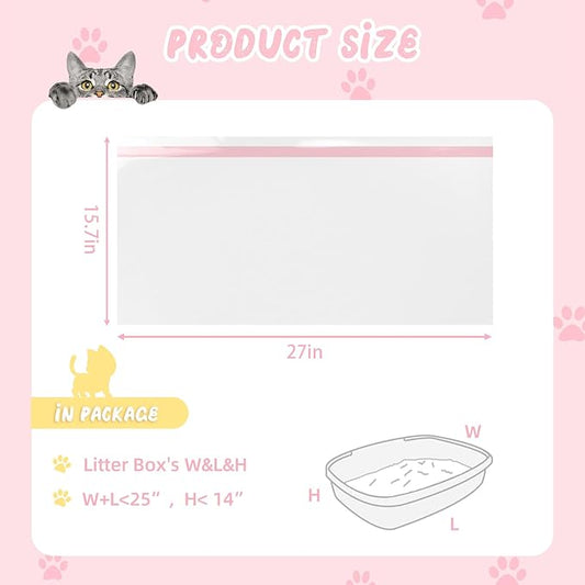 100 Counts Cat Litter Box Liners, 27" x 15" Drawstring Bags for Kitty Litter Pan Receptacles, One Step Cleaning, Heavy Duty, Extra Thick & Tear Resistant (Small Size / 100 Counts)