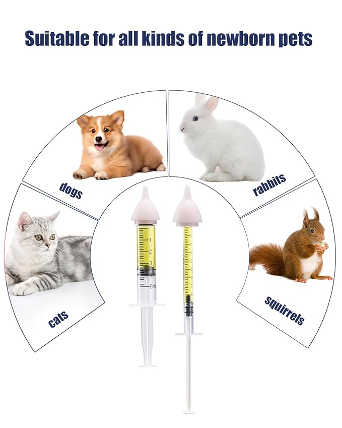 Pet Nursing Bottle, Nursing Bottle Kits, Kitten Bottle Feeding Kit, Suitable for Feeding Newborn Puppies, Kitten, Squirrel with 1 Puppy Bottles for Nursing Puppy Milk, 6 Replacement Nipple