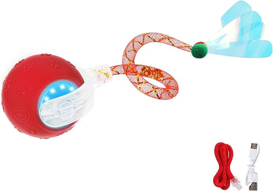 Upgraded Interactive Cat Toy, cat Toys for Indoor Cats, Automatic Kitten Ball with Mesh Elastic Tail, Moving Cat Toy for Bored Indoor Adult Cats, Motion Activated