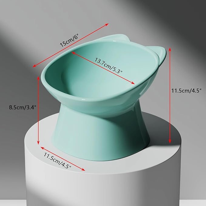 GKYZBB Elevated Cat Bowls, 15° Tilted Raised Cat Food Bowl Anti-Vomiting,Dog Kitten Food Dishes Pet for Cats and Small Dogs (Green)