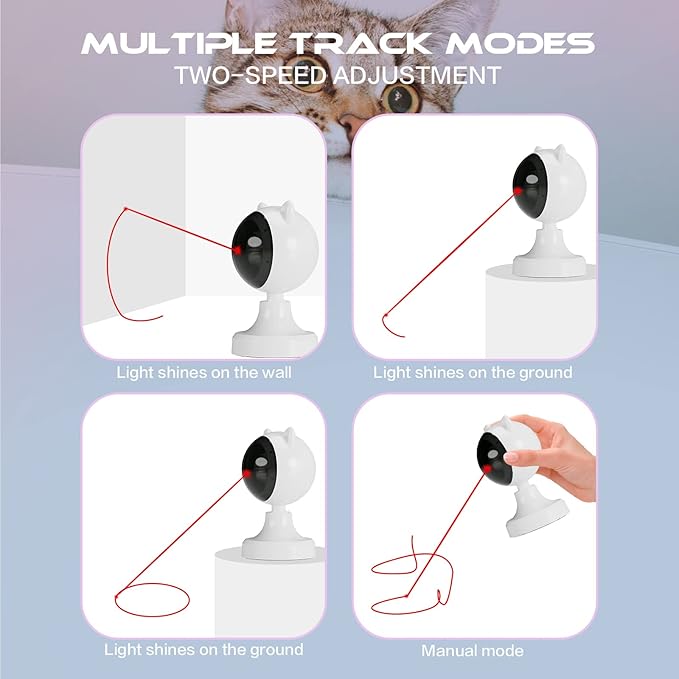 AAA AMUSANG Interactive Cat Toys for Indoor Cats, Cat Laser Toy Automatic for Bored Cats, Dual Mode, Auto On/Off, Adjustable Ranges, Type-C Rechargeable