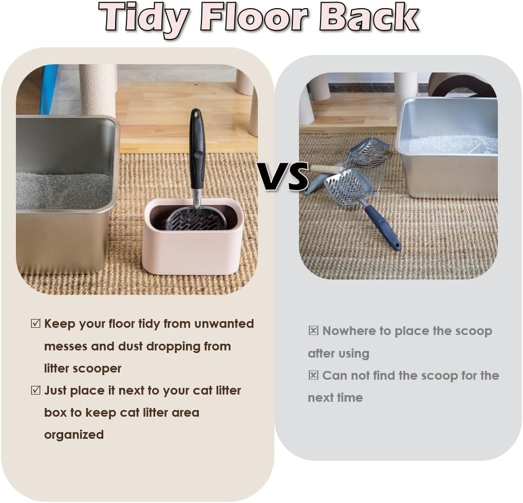 Full Metal Cat Litter Scoop with Holder – Heavy Duty Litter Scooper & Speed Sifter – Aluminum Cat Poop Scooper Captures All Clumps – Washable Stand for Easy Cleaning