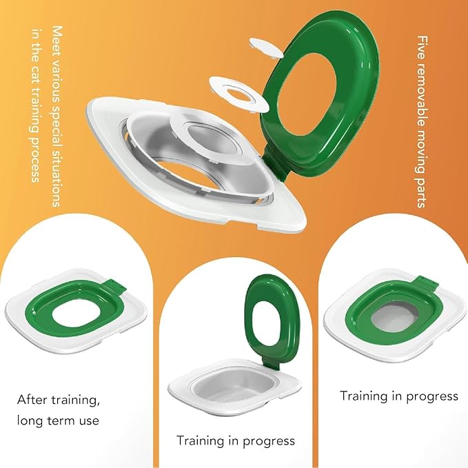 Universal Reusable Cat Toilet Trainer Kit - Detachable Design for Easy Cleaning | Home Pet Care Potty Training System with Litter Box Compatibility (Green)